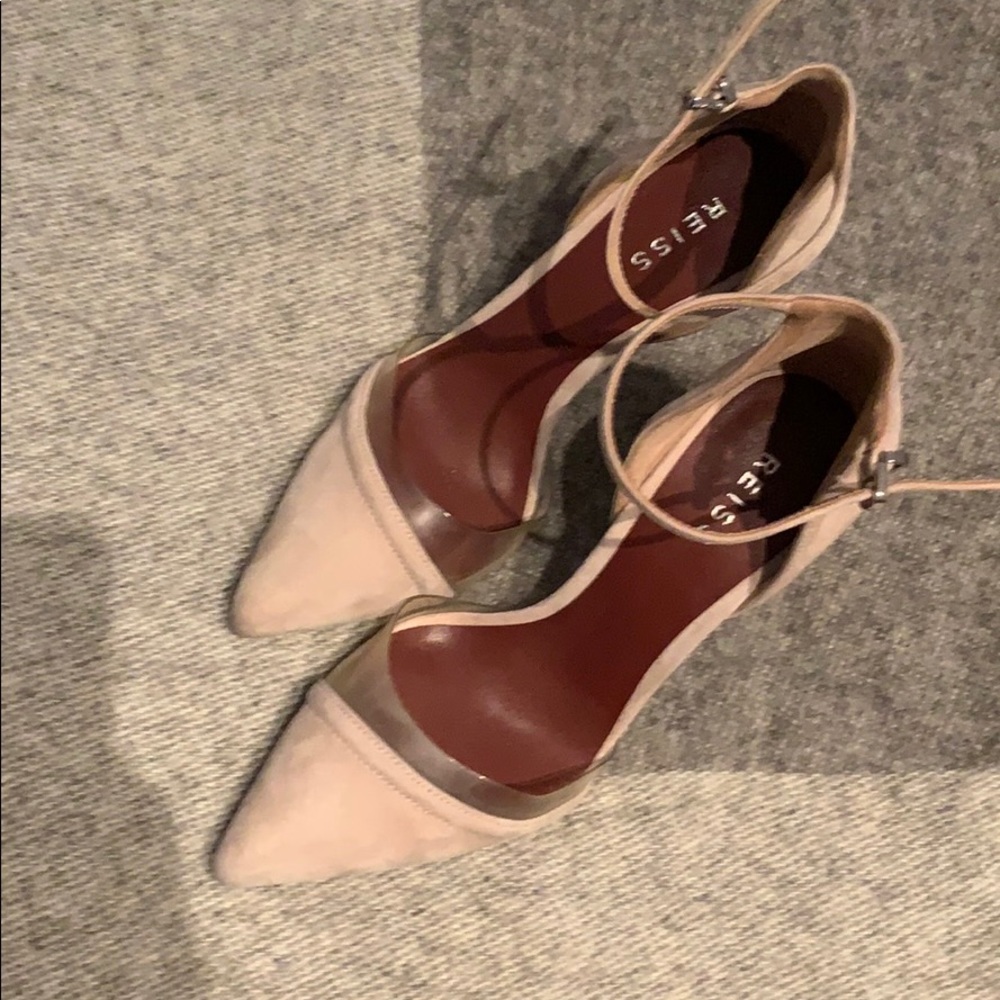 Reiss nude suede pump with clear